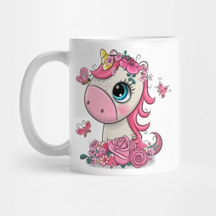 Cute baby unicorn with flowers Mug